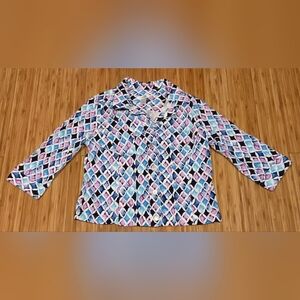 Christopher & Banks Blue, Purple & White Geometric Jacket